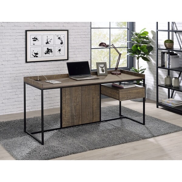 Furniture of America Jaxon Industrial 63-inch Desk with Built-In Power ...