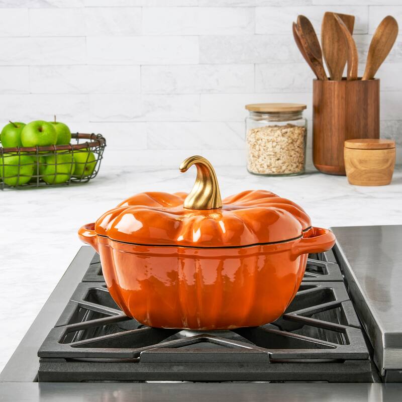 2Qt Enamel Cast Iron Dutch Oven - Orange Pumpkin