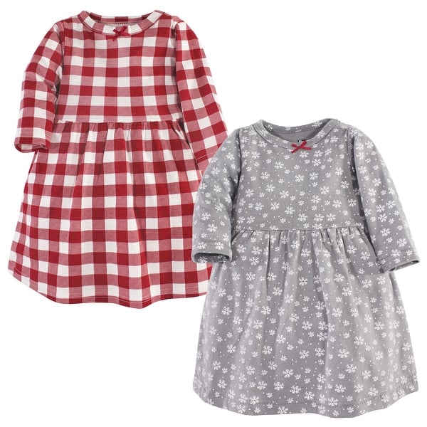 slide 1 of 1, Hudson Baby Infant and Baby Girl Cotton Long-Sleeve Dresses 2pk, Snowflake 0-3 Months - Snowflake