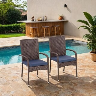 Outsunny Stackable PE Rattan Outdoor Dining Chairs with Cushions,2 PCS ...