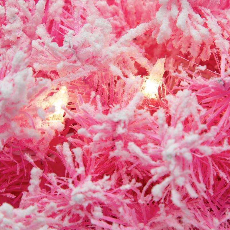 Pre-Lit Artificial Flocked Pine Christmas Wreath - 36" - Pink - Clear Lights