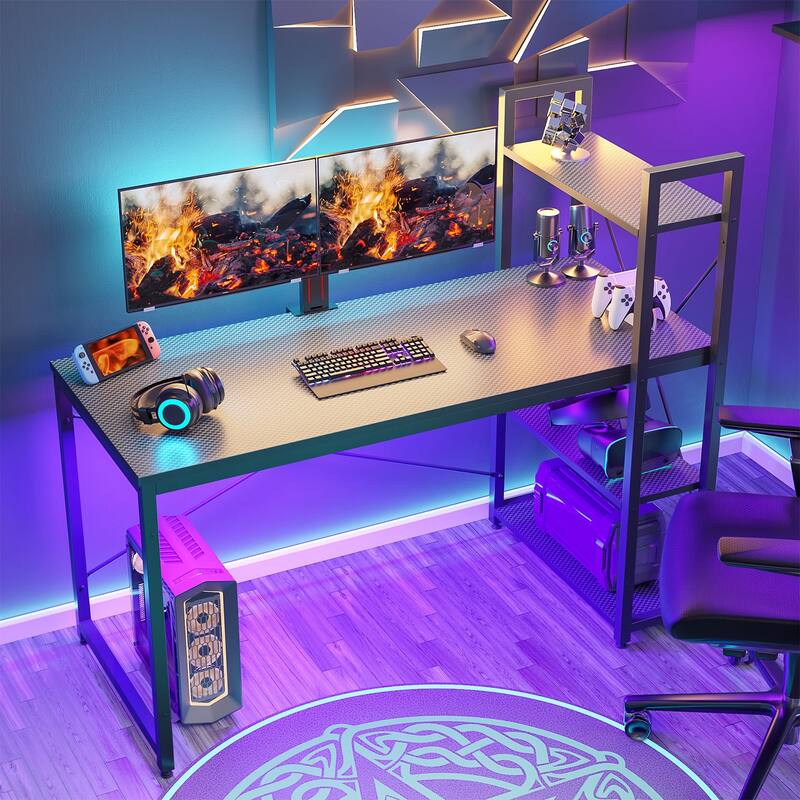 Computer Desk Home Office Computer Desk with 4 Shelves & Hooks