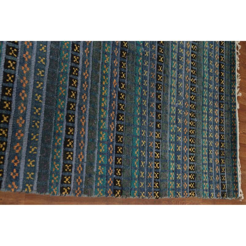 Striped Moroccan Oriental Area Rug Hand-Knotted Wool Carpet - 9'0" x 12'2"