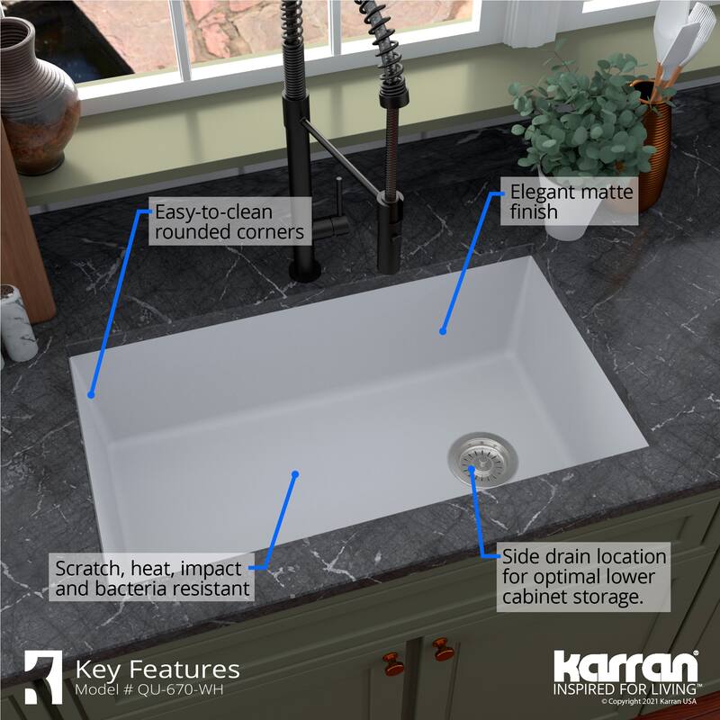 Karran Undermount Quartz 32 in. Single Bowl Kitchen Sink Kit