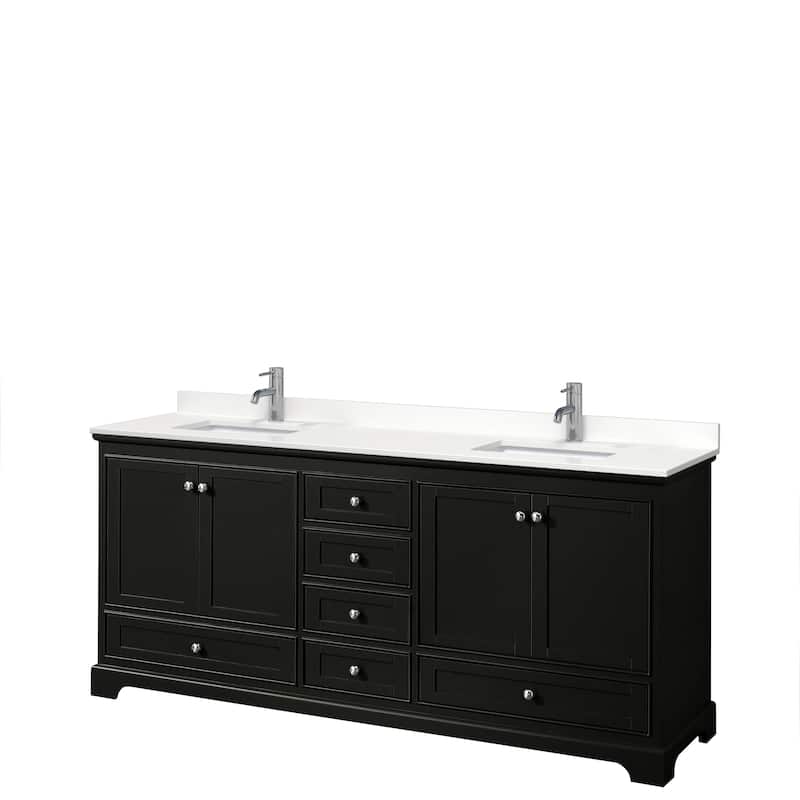 Deborah 80-inch Double Vanity, Quartz Top - Dark Espresso, Chrome Trim, White Quartz Top