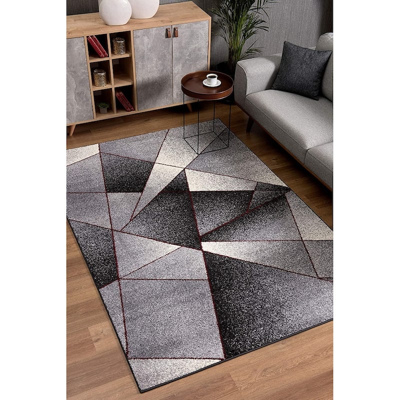 HomeRoots 4' X 6' Gray And Blue Prism Pattern Area Rug