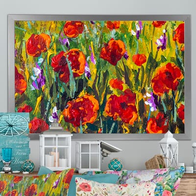 Designart "Red Poppies Spring Flower Painting" Traditional Framed artwork
