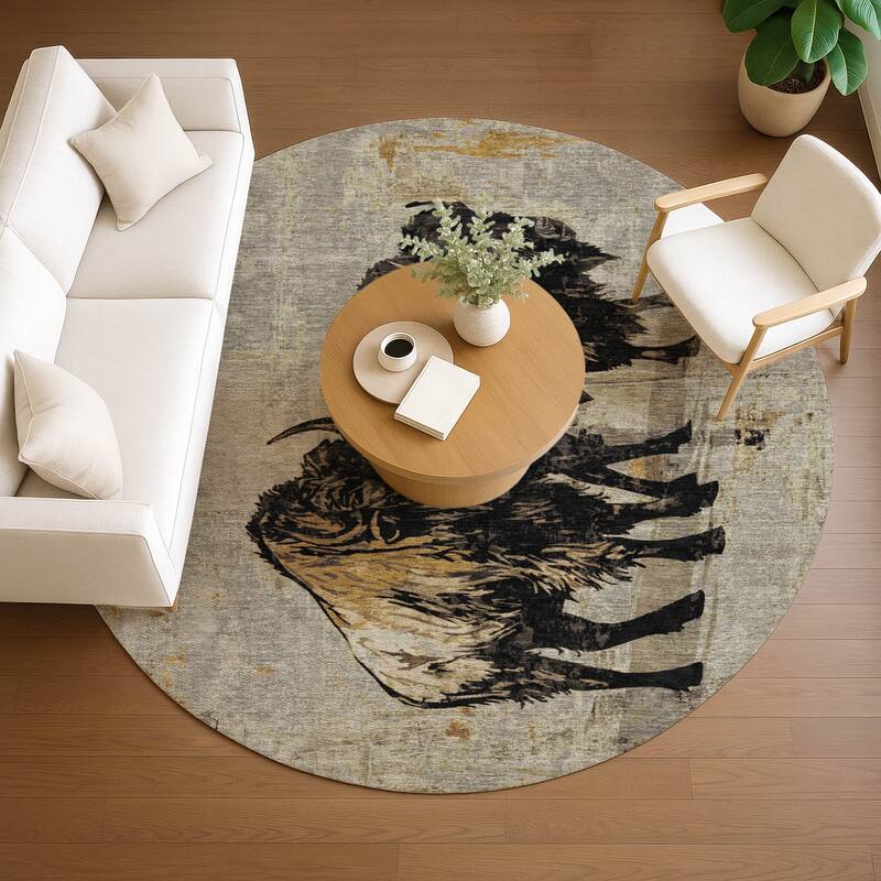 Machine Washable Indoor/ Outdoor Modern Buffalo Chantille Rug
