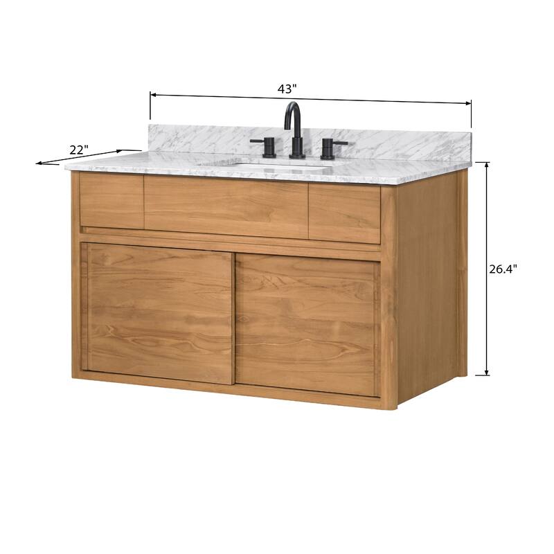 Avanity Carina Bathroom Vanity in Coffee Teak with Carrara White Marble Top