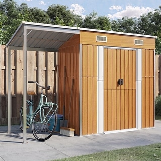 vidaXL Garden Shed with Extended Roof Outdoor Backyard Storage House Steel - 109.1" x 43.5" x 61.8"/71.3"