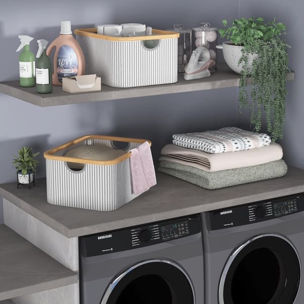 slide 2 of 8, ClosetMaid Bamboo Frame Fabric Laundry Storage Bins (2-pack)