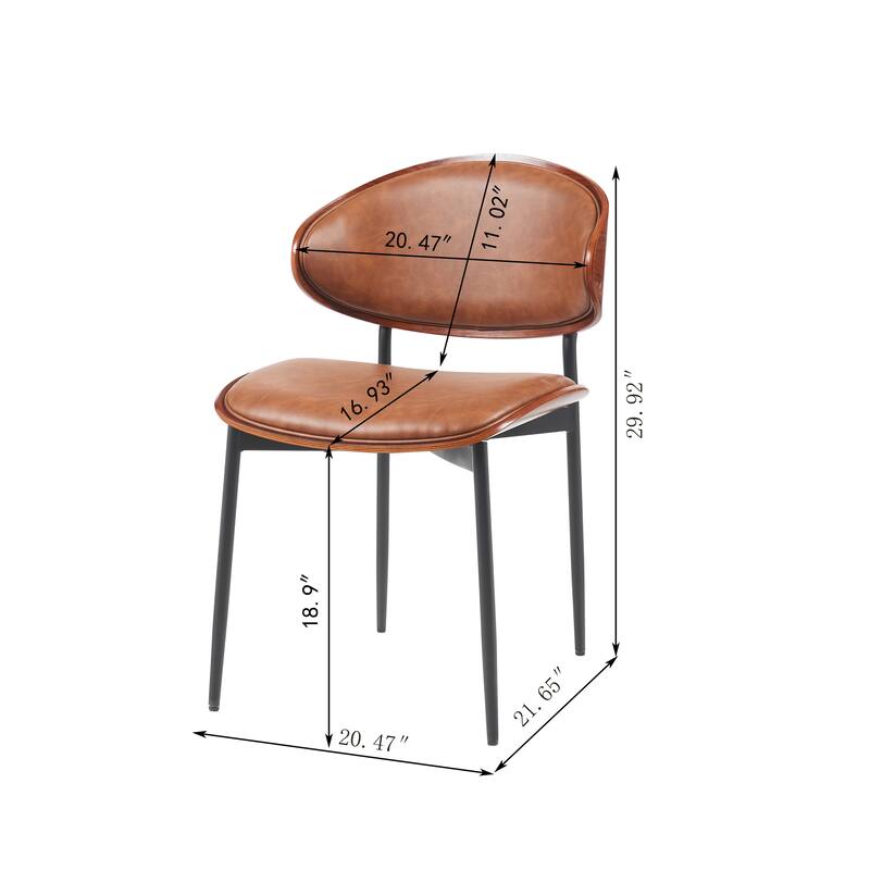 Dining Chairs Set of 2 - Italian-Inspired Bentwood Design with Matte Metal Legs & Luxe PU Leather Seating