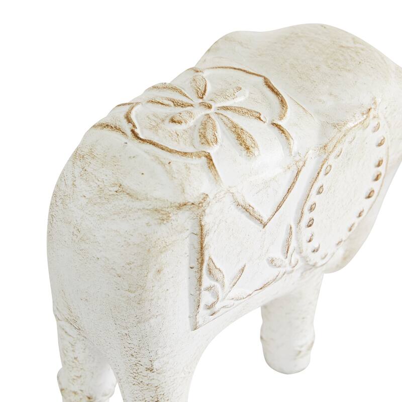 Ceramic Elephant Sculpture - Set of 2 White - Roche River Decor - 4"W x 9"L x 8"H