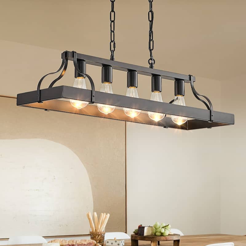 34" Linear Industrial Pendant Light – 5-Bulb Adjustable Farmhouse Chandelier for Kitchen Islands (Bulbs Not Included)‌