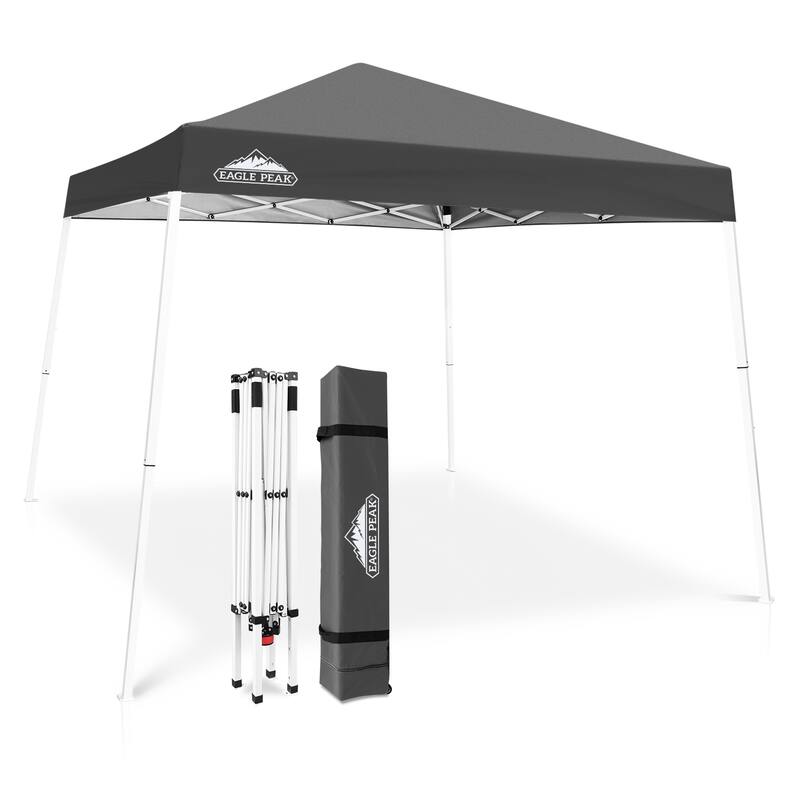 EAGLE PEAK 10x10 Slant Leg Pop-up Canopy Tent Outdoor Beach Canopy Folding Portable Shelter 10x10 Base 8x8 Top (Blue)