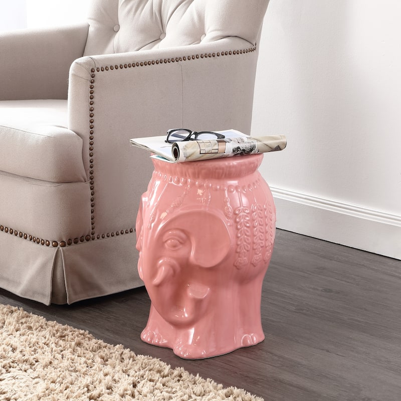 Lucky 18.5" Modern Bohemian Elephant Ceramic Garden Stool, by JONATHAN Y