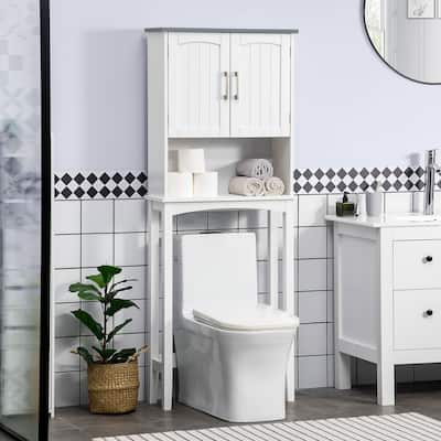 kleankin Modern Over The Toilet Storage Cabinet, Double Door Over Toilet Bathroom Organizer