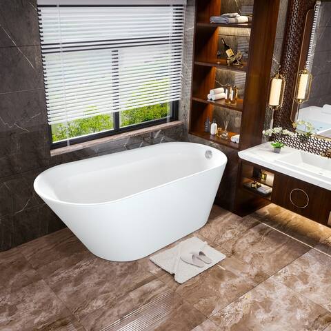Mokleba 69" White Single Slipper Acrylic Freestanding bathtub with Drain and Overflow Soaking Tub