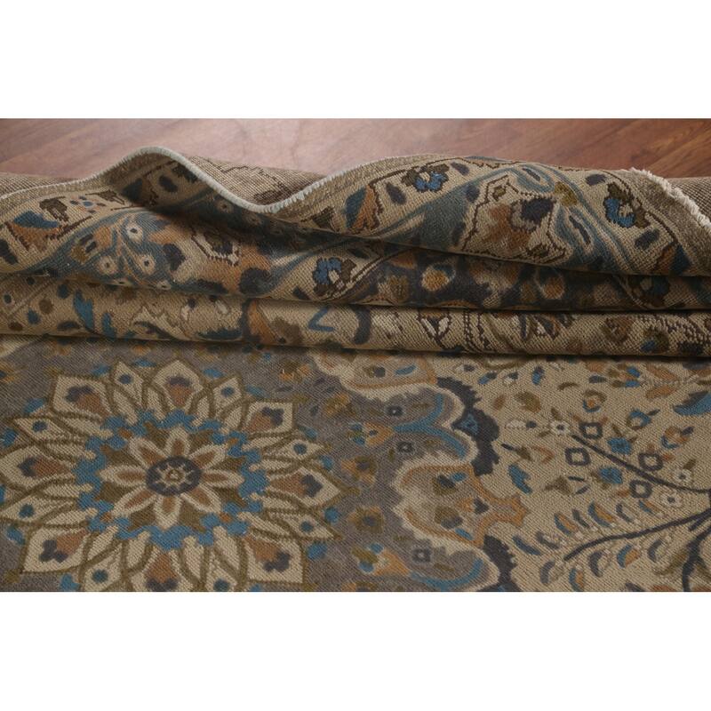 Tabriz Persian Vintage Rug Handmade Traditional Beige Wool Carpet - 6'10"x 9'10"