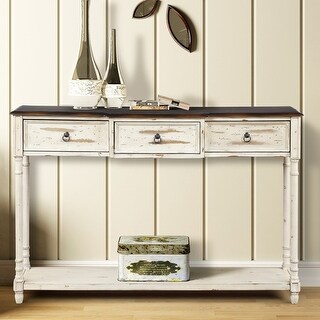 Overstock Console Table Sofa Table with Drawers Luxurious and Exquisite Design for Entryway with Projecting Drawers and Long Shelf (Beige)
