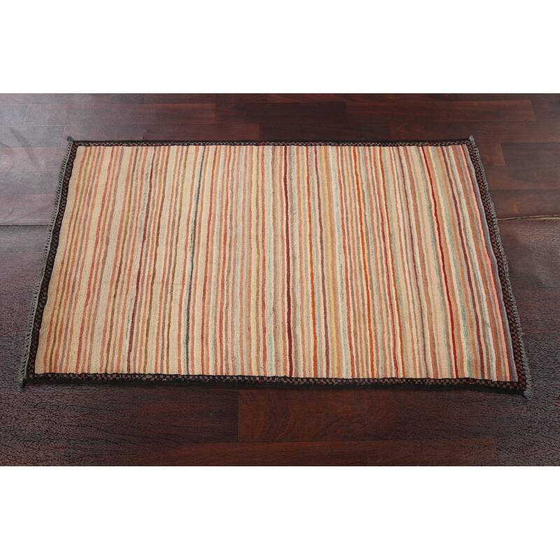 Modern Striped Gabbeh Kashkoli Oriental Area Rug Handmade Wool Carpet - 2'6" x 4'1"
