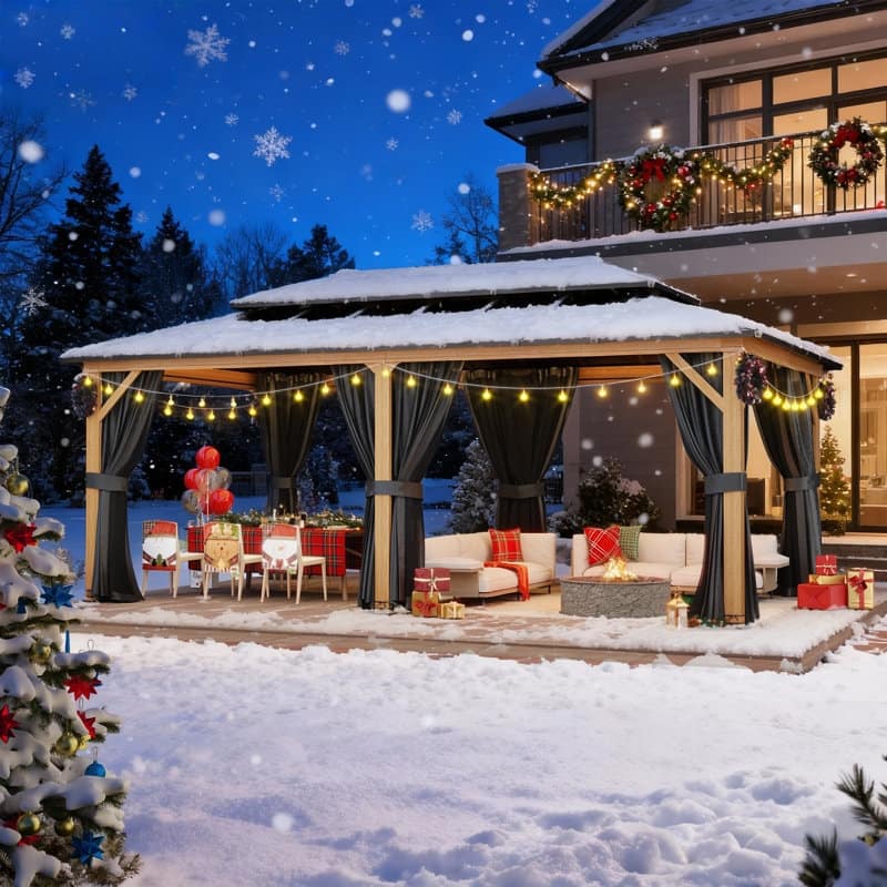 Outdoor Premium Wood Gazebo with Double Hardtop Roof | Durable & Elegant Outdoor Pergola for Backyard, Patio & Garden