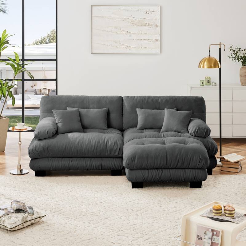 Rossetta Exquisite Stylish Design Chenille Cloud Look Couch Sectional Wide Arm Sofa with Convertible Ottoman and Pillows