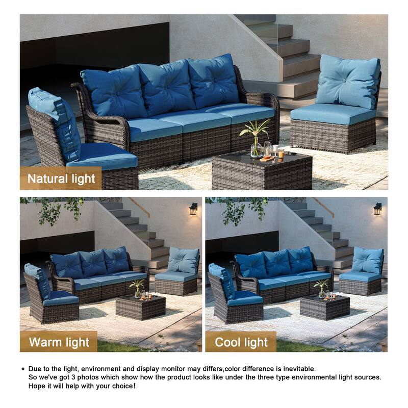 6-pieces Patio Wicker Outdoor Sectional Seating Sofa Set with Coffee Table