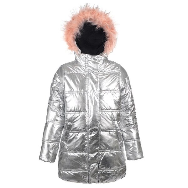 girls silver puffer coat