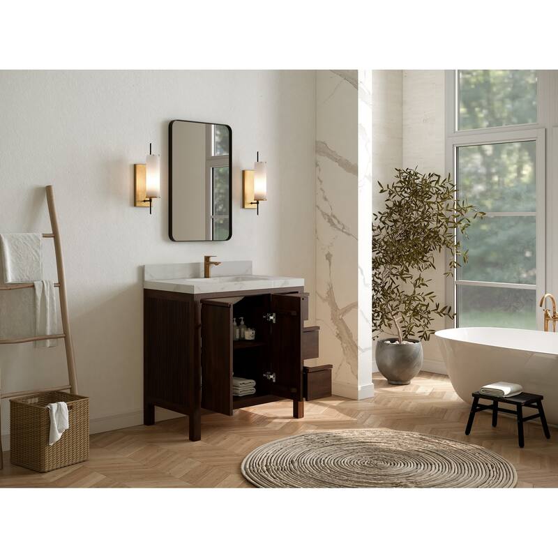 Willow Collections 36 in. W x 22 in. D Elizabeth Solid Teak Wood Center Sink Bathroom Vanity with Countertop