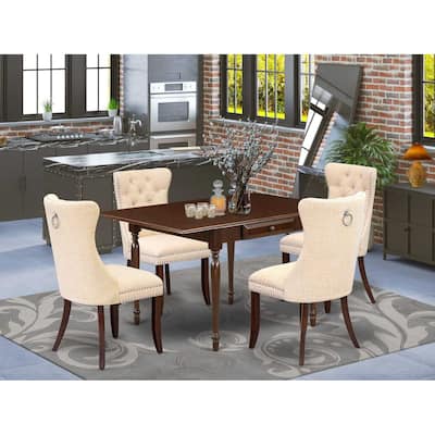 5-Piece Mahogany Finish Solid Wood Top - Rectangular Upholstered Dining Room Set (Seats-4)