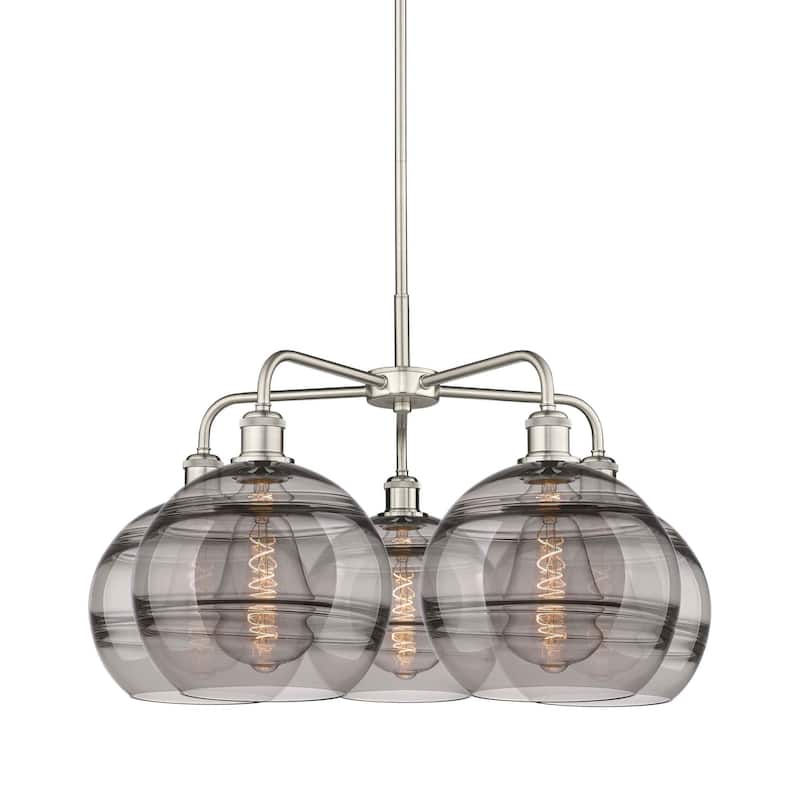 Innovations Lighting 516-5CR-18-28 Rochester Chandelier Rochester 5 - Satin Nickel / Light Smoke