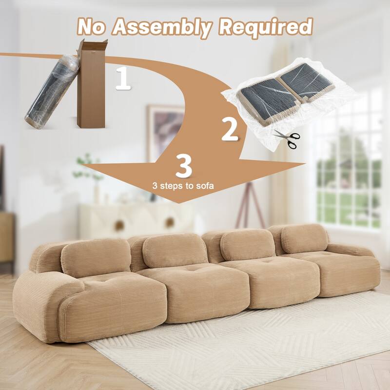 Rossetta 4-Seat Modern Simplified Anti-Slip Style Premium Corduroy Fabric Modular Sofa with Curved Armrests