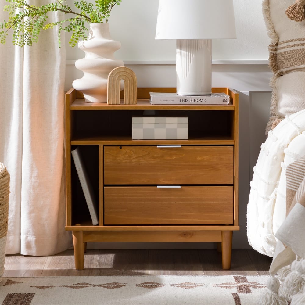 Walker Edison Modern Gallery Top Solid Wood Nightstand