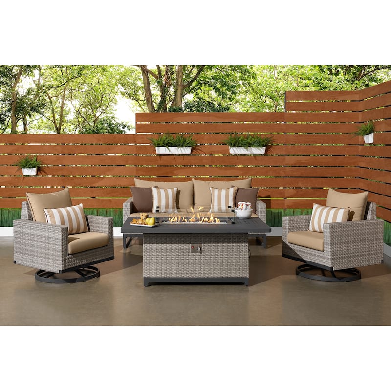 Milo Grey 4 Piece Sunbrella Outdoor Patio Motion Fire Set