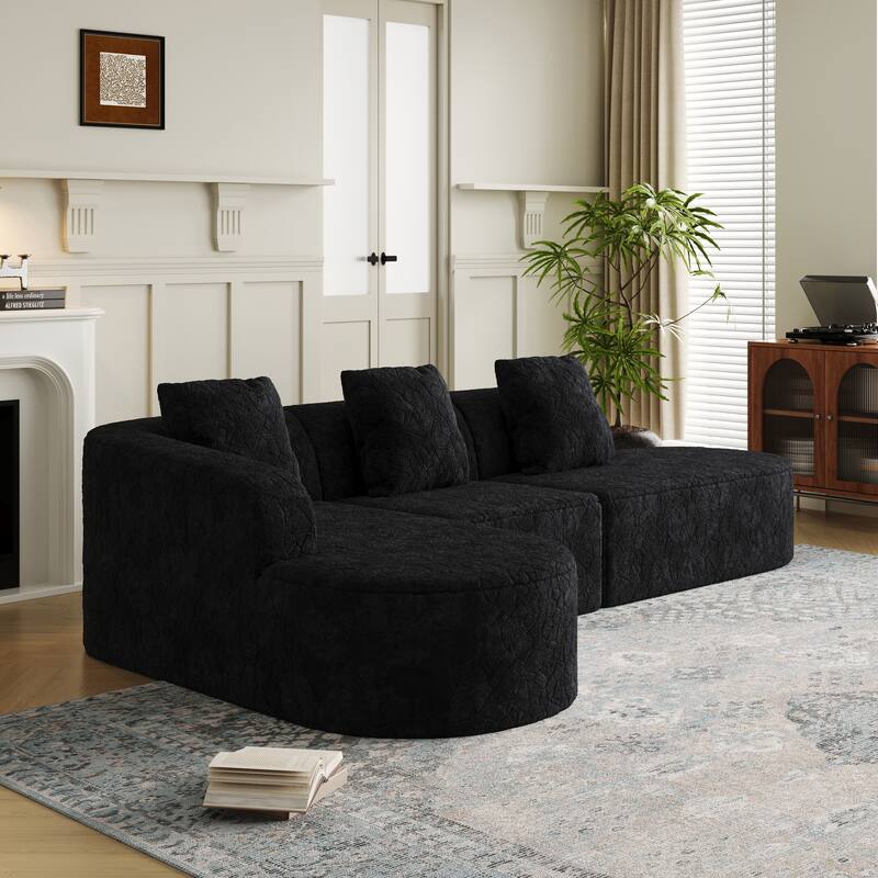 Curved Modular Sofa with Chaise Lounge, Full Compression Upholstered Boneless Sofa, Corner 3 Seater Sofa with 3 Pillows