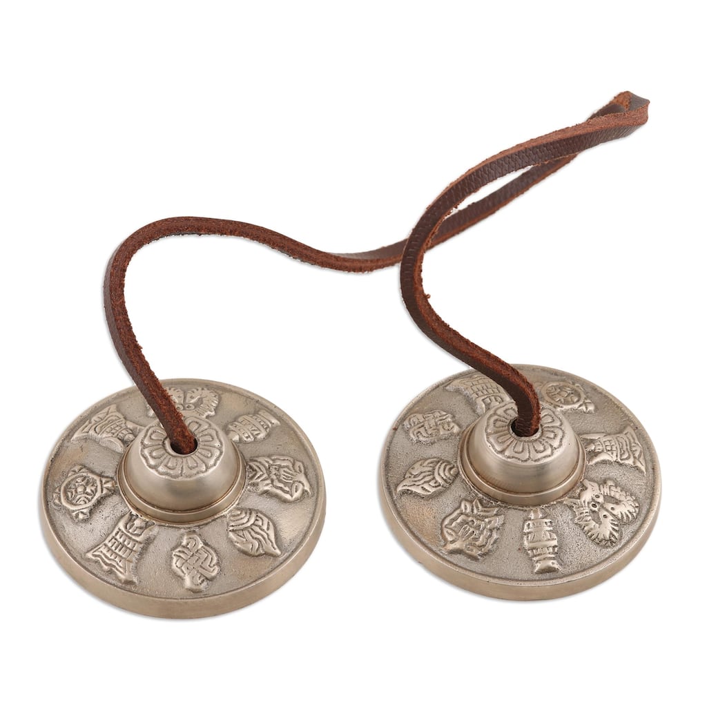 Novica Handmade Ritual Sound Leather Accented Brass Bells