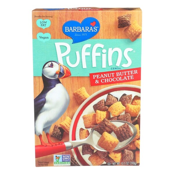 Barbara's Bakery Puffins Cereal - Peanut Butter and Chocolate - Case of 12 - 10.5 oz.