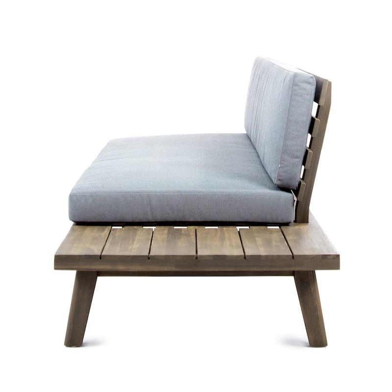 Roomfitters Outdoor 4-Piece V-Shaped Acacia Wood Sofa Set with Coffee Table, Gray Cushions