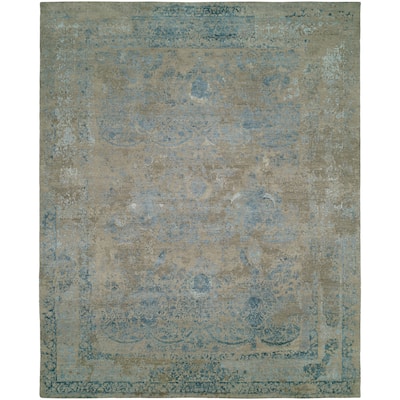 Modern Blue Hand-Knotted Wool & Viscose Area Rug