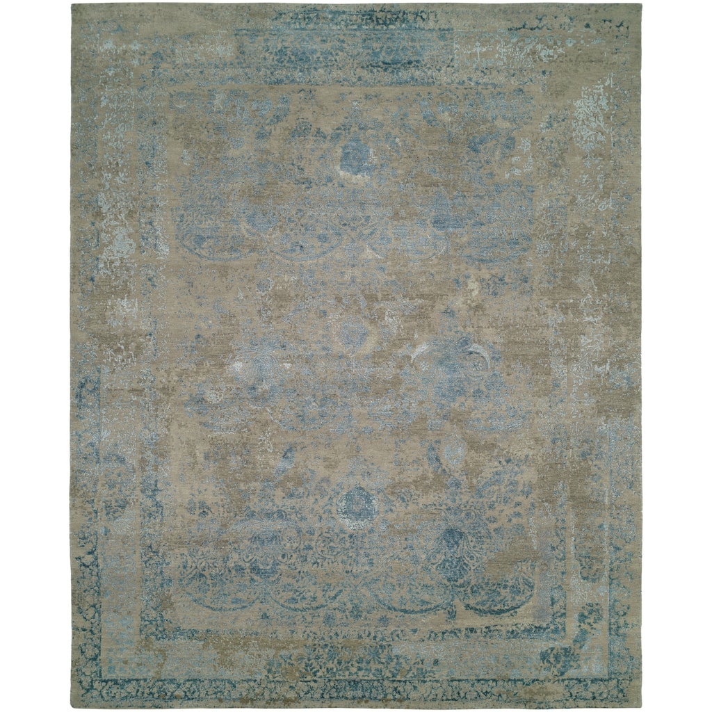 Modern Blue Hand-Knotted Wool & Viscose Area Rug
