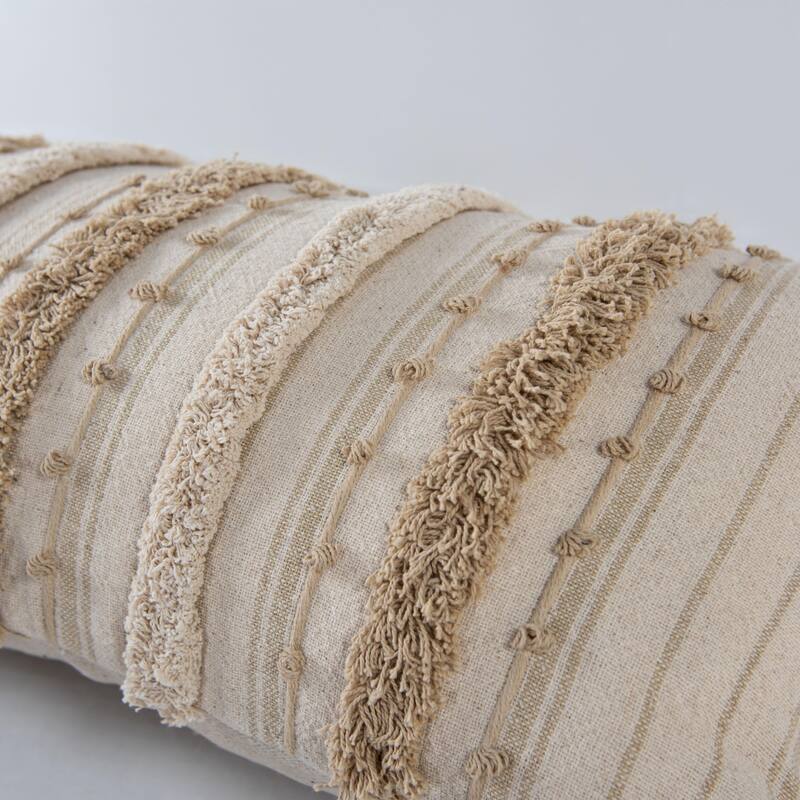 Rizzy Home Neutral Textured Embroidered Striped Throw Pillow