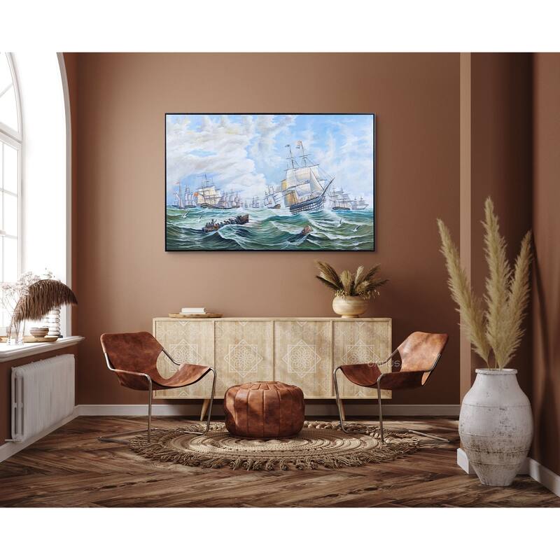 The Channel fleet in heavy weather - Canvas Painting - Wood - Black