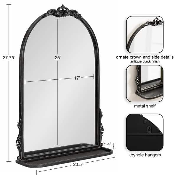 dimension image slide 1 of 2, Kate and Laurel Myrcelle Arched Wall Mirror with Shelf