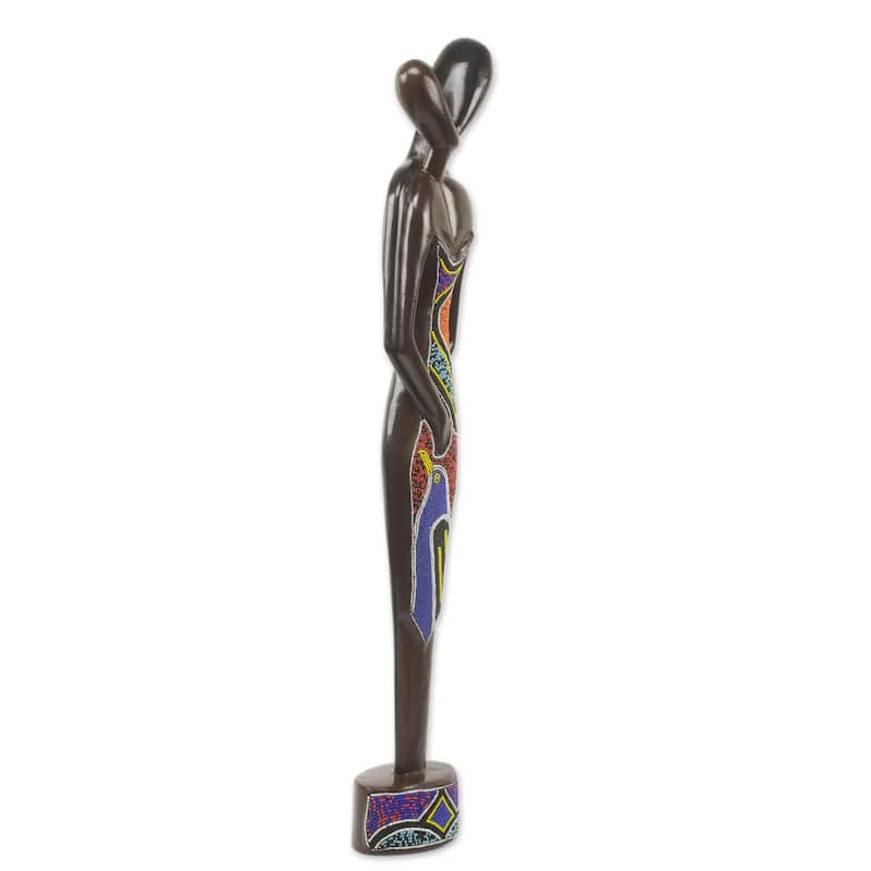 Novica Handmade Young Lovers Beaded Wood Sculpture