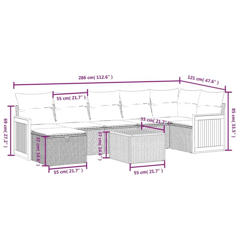 vidaXL Patio Sofa Set with Cushions Outdoor Conversation Furniture Poly Rattan