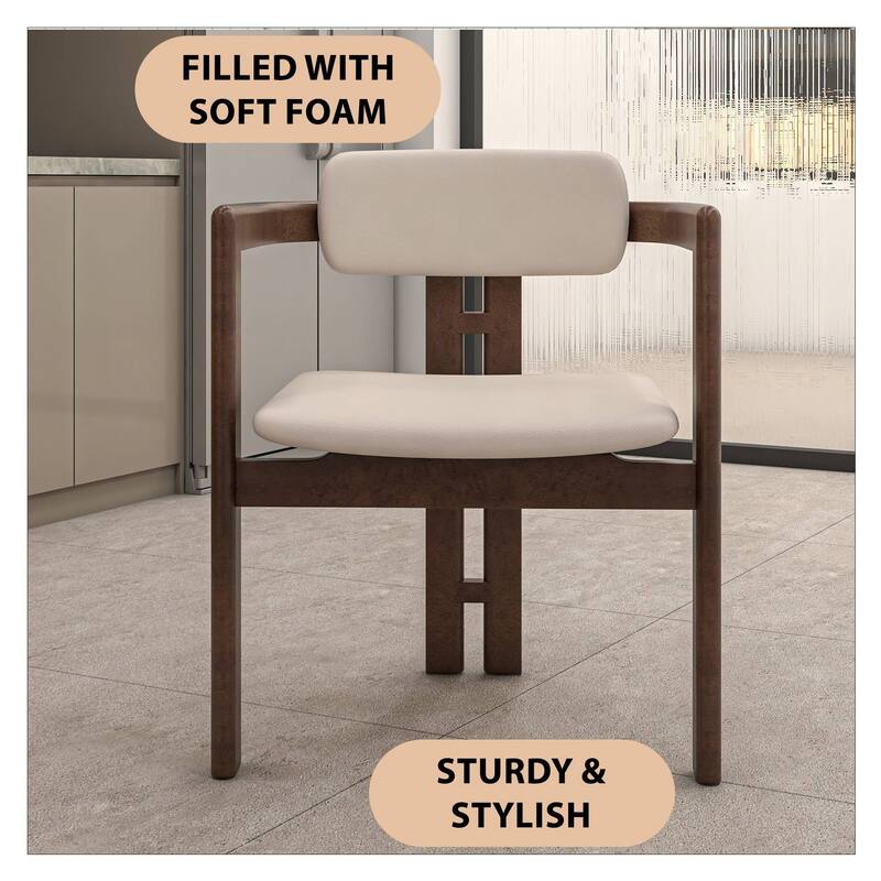Dining Chairs Upholstered Leather Seats in Rubberwood Set of 2 Arm Chairs Open Back Design