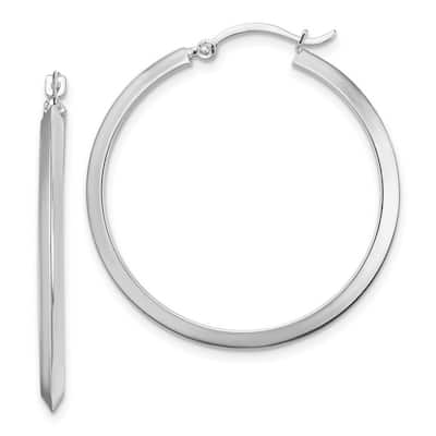 Curata 14k White Gold Polished Hoop Earrings - 32.75x31.75mm