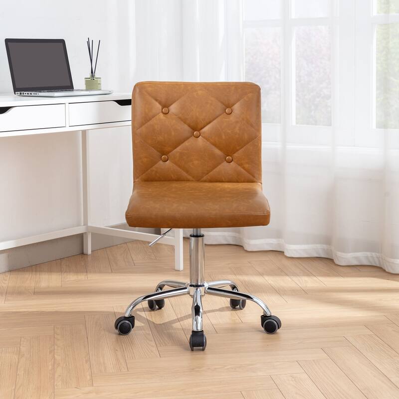 Javlergo Armless Office Desk Chair, PU Leather Mid-Back Adjustable Height 360° Rolling Swivel for Home Office Work