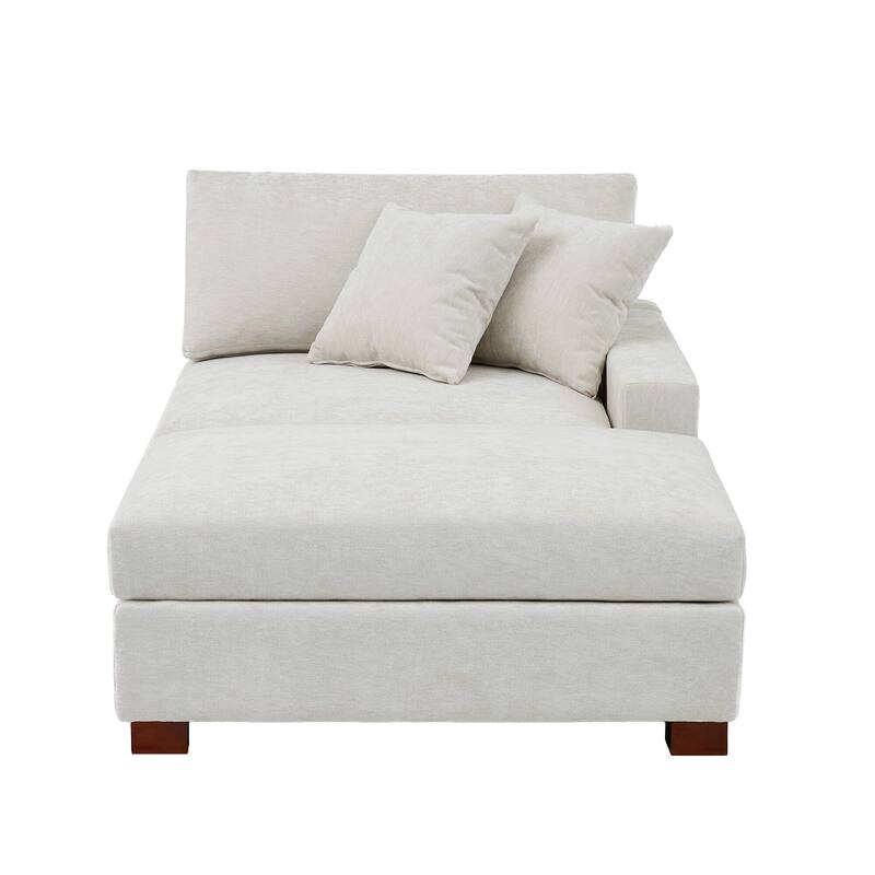 Modern Chenille Chaise Lounge Set with Ottoman